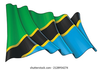Vector illustration of a Waving Flag of Tanzania. All elements neatly on well-defined layers and groups.