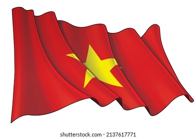 Vektorgrafik einer Wellenflagge von Vietnam. Alle Elemente auf genau definierten Schichten und Gruppen.