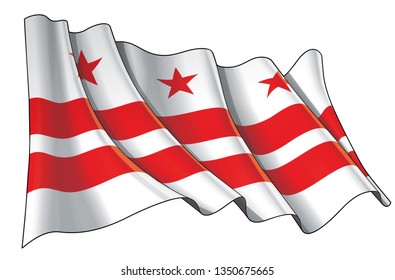 Vector illustration of a Waving Flag of Washington DC. All elements neatly on well-defined layers and groups.