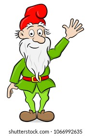 Vector Illustration Of A Waving Garden Gnome