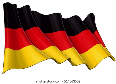 Vector Illustration of a waving German flag. All elements neatly organized. Lines, Shading & Flag Colors on separate layers for easy editing.