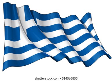 Vector Illustration of a waving Greek flag against white background. All elements neatly organized. Lines, Shading & Flag Colors on separate layers for easy editing.