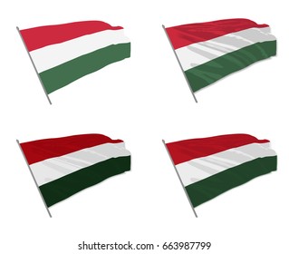 Vector illustration of waving Hungary flag with different 3d effects