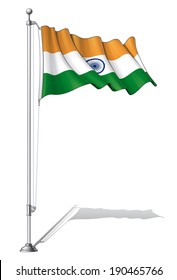 Vector Illustration of a waving Indian flag fasten on a flag pole. Flag and pole in separate layers, line art, shading and color neatly in groups for easy editing. 