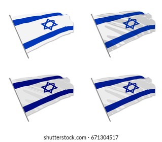 Vector illustration of waving Israel flag with different 3d effects