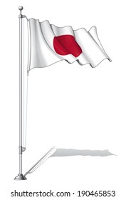 Vector Illustration of a waving Japanese flag fasten on a flag pole. Flag and pole in separate layers, line art, shading and color neatly in groups for easy editing. 