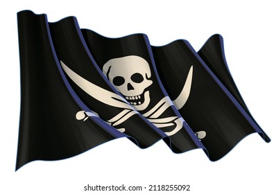 Vector illustration of a Waving Jolly Roger of the Pirate Calico Jack. All elements neatly on well-defined layers and groups.