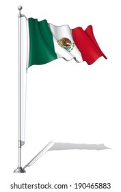 Vector Illustration of a waving Mexican flag fasten on a flag pole. Flag and pole in separate layers, line art, shading and color neatly in groups for easy editing. 