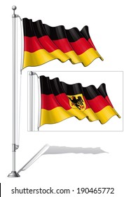 Vector Illustration of a waving ... National and State flags fasten on a flag pole.Both versions are in-place in separate groups. Flags and pole in separate layers.