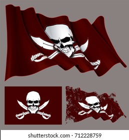 Vector illustration of the waving pirate flag, skull and crossed swords. Each element on a separate layer with well-defined groups and subgroups. Easy to edit colors via Global Color