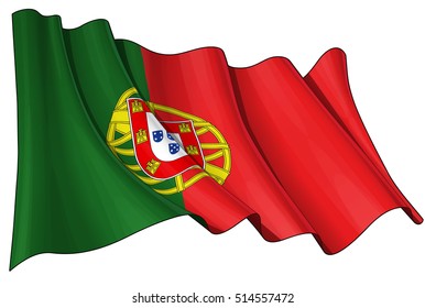 Vector Illustration of a waving Portuguese Flag. All elements neatly organized. Lines, Shading & Flag Colors on separate layers for easy editing.