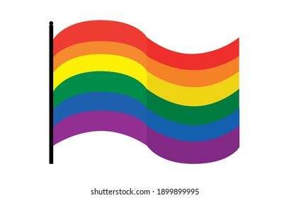 Vector illustration of waving rainbow coloured LGBTQ pride flag on white background. A symbol of LGBTQ social movement.