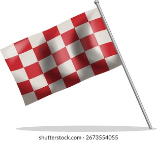 Ilustración vectorial de ondear la bandera a cuadros roja y blanca con el poste metálico y la sombra