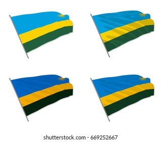 Vector illustration of waving Rwanda flag with different 3d effects