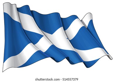 Vector illustration of a waving Scottish flag. All elements neatly organized. Lines, Shading & Flag Colors on separate layers for easy editing.