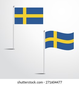 Vector Illustration of a waving Sweden Flag fasten on a flag pole. flag blowing in a breeze. Vector illustration template design