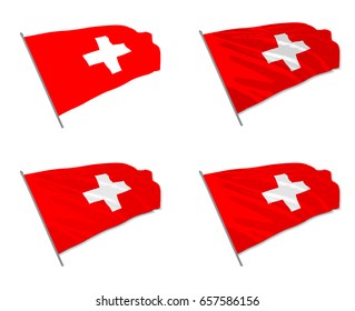 Vector illustration of waving Swiss flag with different 3d effects