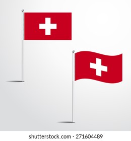 Vector Illustration of a waving Switzerland Flag fasten on a flag pole. flag blowing in a breeze. Vector illustration template design