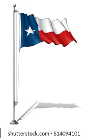 Vector Illustration Of A Waving Texas Flag Fasten On A Flag Pole. Flag And Pole In Separate Layers, Line Art, Shading And Color Neatly In Groups For Easy Editing. 