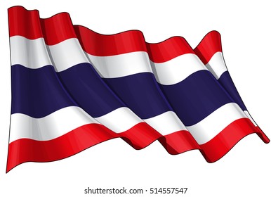 Vector Illustration of a waving Thai Flag. All elements neatly organized. Lines, Shading & Flag Colors on separate layers for easy editing.