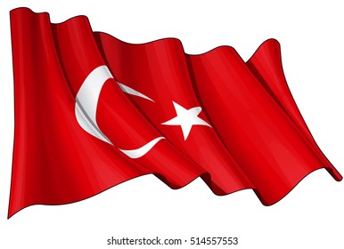 Vector Illustration of a waving Turkish Flag. All elements neatly organized. Lines, Shading & Flag Colors on separate layers for easy editing.