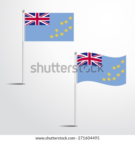 Vector Illustration of a waving Tuvalu Flag fasten on a flag pole. flag blowing in a breeze. Vector illustration template design