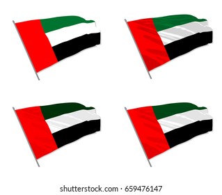 Vector illustration of waving United Arab Emirates flag with different 3d effects