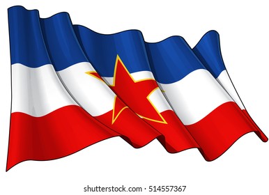 Vector Illustration of a waving Yugoslavian Flag against white background. All elements neatly organized. Lines, Shading & Flag Colors on separate layers for easy editing.