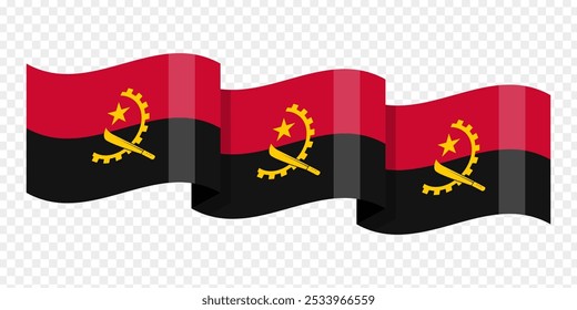 Vector illustration of wavy Angola flag on transparent background