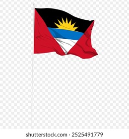 Vector illustration of wavy Antigua and Barbuda flag on transparent background