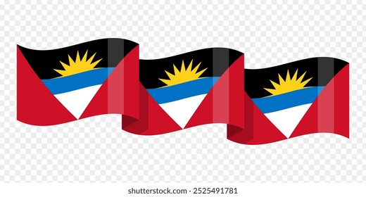 Vector illustration of wavy Antigua and Barbuda flag on transparent background