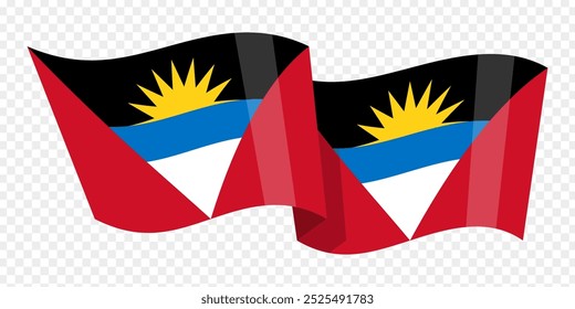 Vector illustration of wavy Antigua and Barbuda flag on transparent background