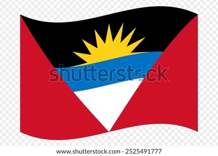 Vector illustration of wavy Antigua and Barbuda flag on transparent background