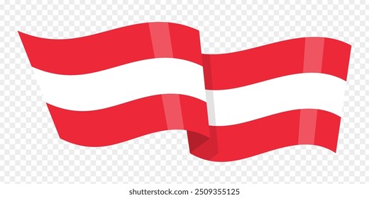 Ilustración vectorial de la bandera ondulada de Austria sobre fondo transparente