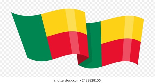 Vector illustration of wavy Benin flag on transparent background
