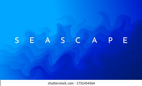 Vector illustration. Wavy blue background. Design for website or game template, banner, poster. Color abstraction. Minimalist underwater wallpaper. Modern art graphic. Gradient backdrop. Aqua concept