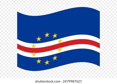 Vector illustration of wavy Cape Verde flag on transparent background