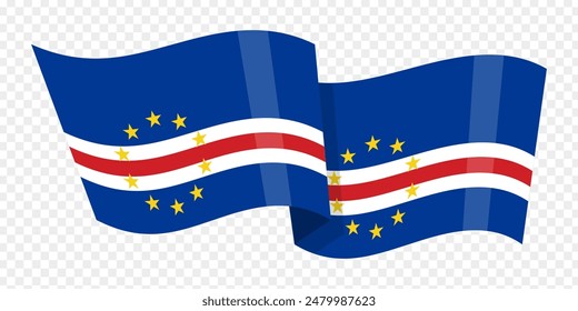 Vector illustration of wavy Cape Verde flag on transparent background