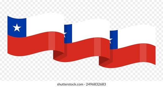 Vector illustration of wavy Chile flag on transparent background