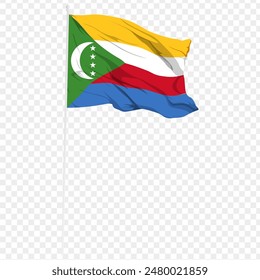 Vector illustration of wavy Comoros flag on transparent background