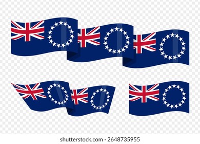 Vector illustration of wavy Cook Islands flag on transparent background