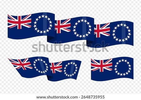 Vector illustration of wavy Cook Islands flag on transparent background