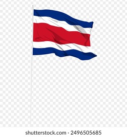 Vector illustration of wavy Costa Rica flag on transparent background