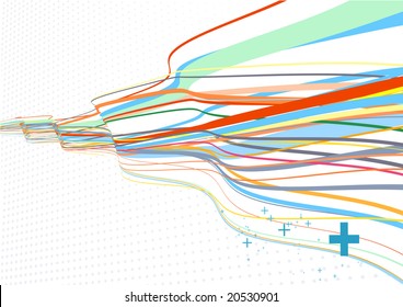 Vector illustration of wavy curved colored lines on doted background