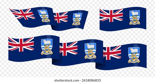 Vector illustration of wavy Falkland Islands flag on transparent background
