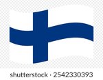 Vector illustration of wavy Finland flag on transparent background