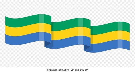 Vector illustration of wavy Gabon flag on transparent background