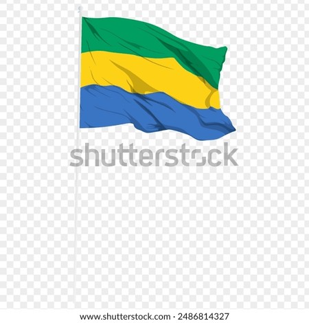 Vector illustration of wavy Gabon flag on transparent background