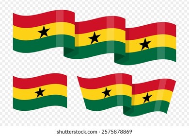 Vector illustration of wavy Ghana flag on transparent background