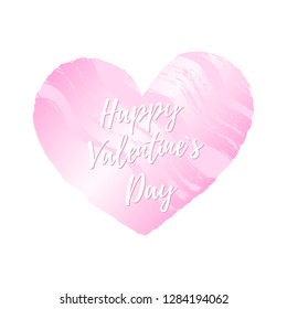 Vector illustration with wavy glossy pink hand drawn heart with text Happy Valentines Day isolated on the white background.
